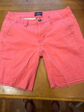 American Eagle Outfitters Coral Pink Midi Bermuda Shorts